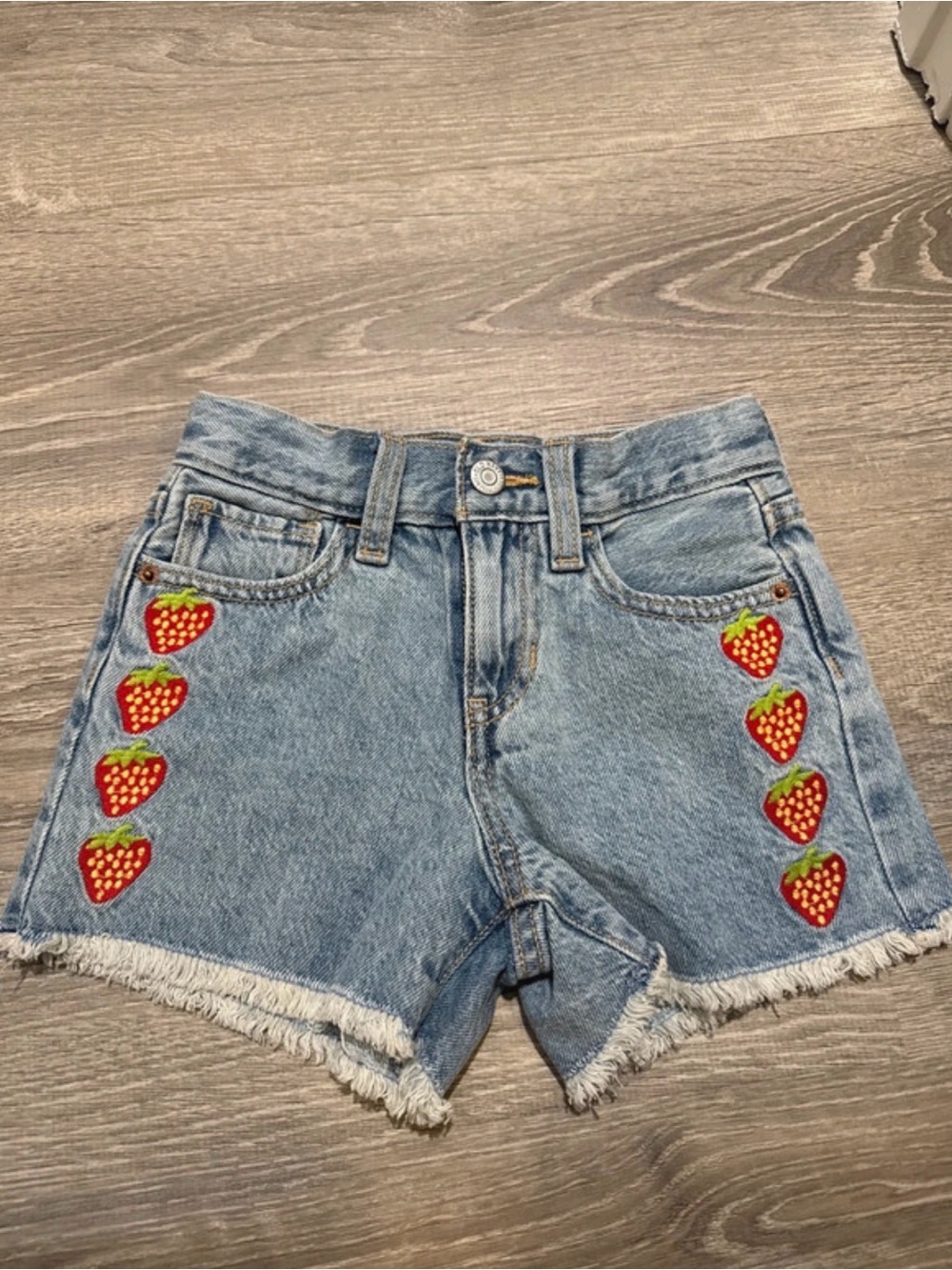 Old Navy Light Blue Denim Shorts with Strawberry Embroidery